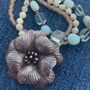 Karen Hill Tribe Fine Silver Triple Strand Boho Thai Silver & Gemstone Necklace